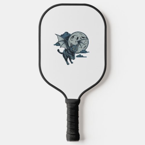 Bat_Winged Cat Scary Halloween Full Moon  Pickleball Paddle