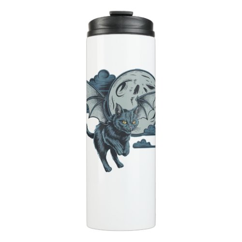 Bat_Winged Cat Scary Halloween Full Moon  Thermal Tumbler