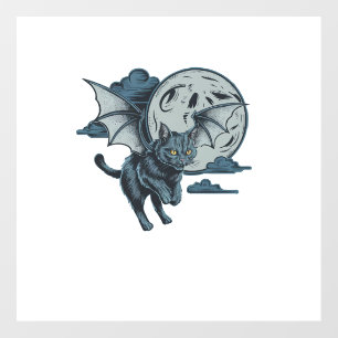 Bat-Winged Cat Scary Halloween Full Moon Wall Decal
