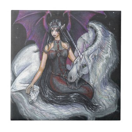 Bat Winged Girl with Unicorn Ceramic Tile