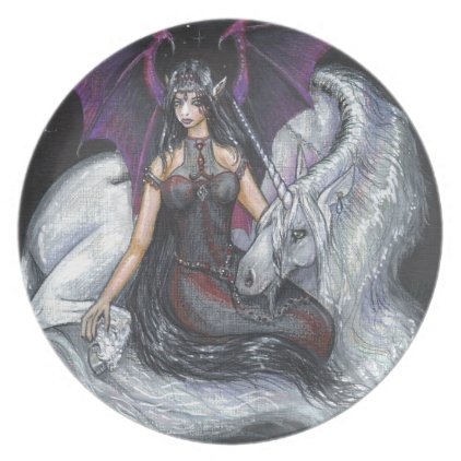 Bat Winged Girl with Unicorn Melamine Plate