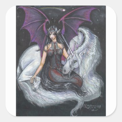 Bat Winged Girl with Unicorn Square Sticker