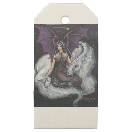 Bat Winged Girl with Unicorn Wooden Gift Tags