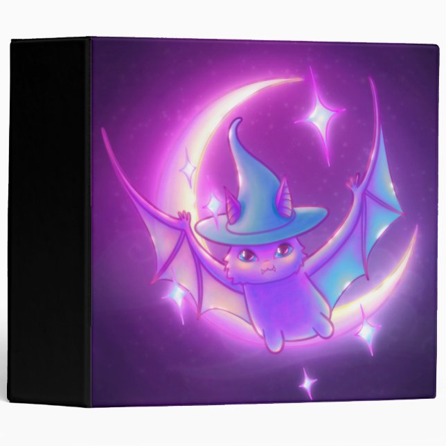 Bat Witch Crescent Moon Stars Art 3 Ring Binder (Front/Spine)