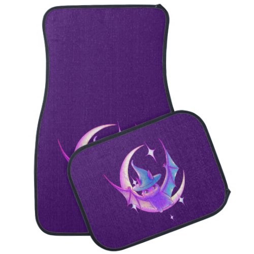 Bat Witch Crescent Moon Stars Art Car Floor Mat