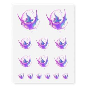 Bat Witch Crescent Moon Stars Art Temporary Tattoos