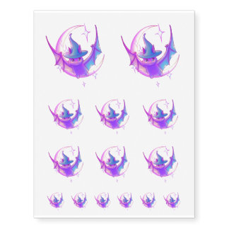 Bat Witch Crescent Moon Stars Art Temporary Tattoos