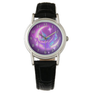 Bat Witch Crescent Moon Stars Art Watch