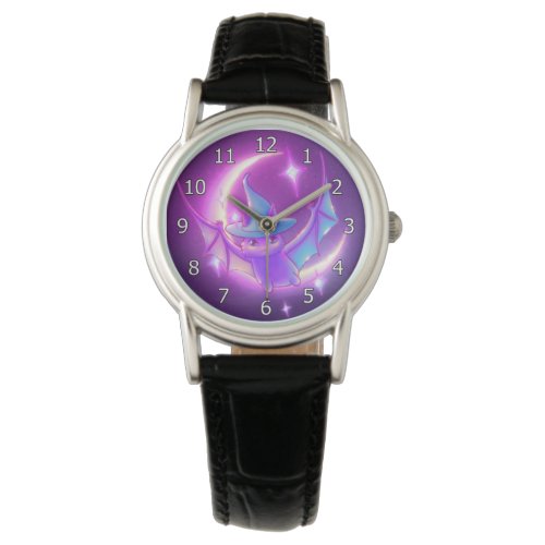 Bat Witch Crescent Moon Stars Art Watch