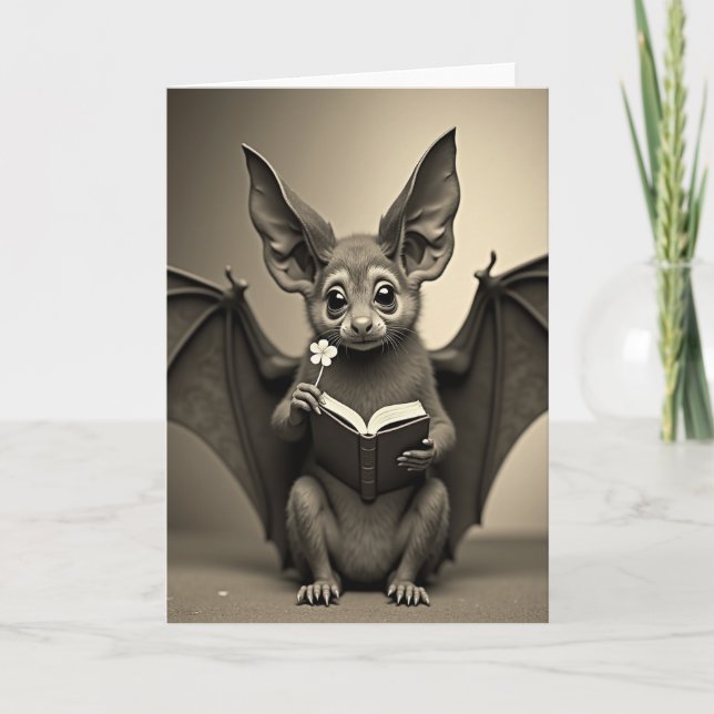 Bat With Book And Flower Card (Front)