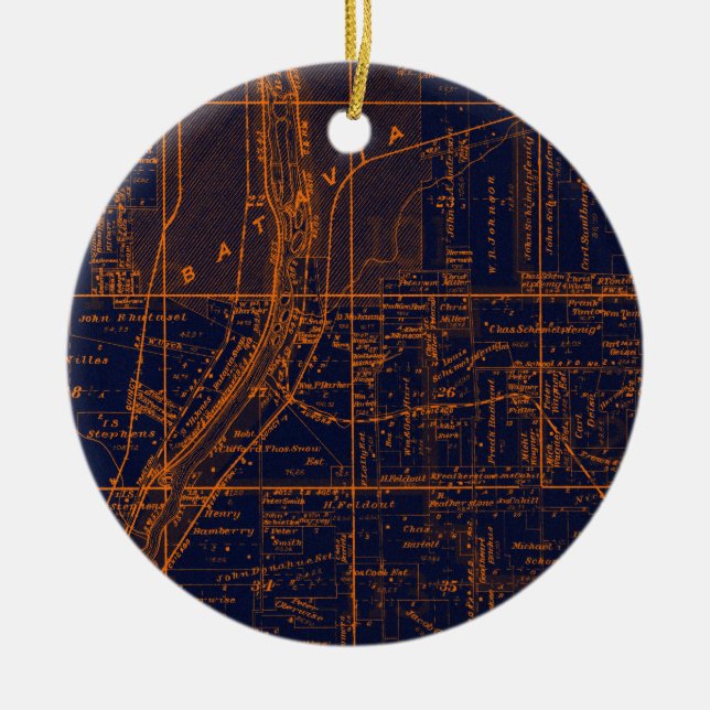 BATAVIA ILLINOIS 1871 MAP FOX RIVER VALLEY CERAMIC ORNAMENT (Front)