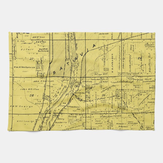 BATAVIA ILLINOIS 1871 MAP FOX RIVER VALLEY KITCHEN TOWEL (Horizontal)