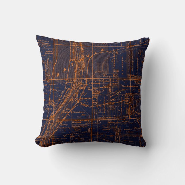 BATAVIA ILLINOIS 1871 MAP FOX RIVER VALLEY THROW PILLOW (Front)