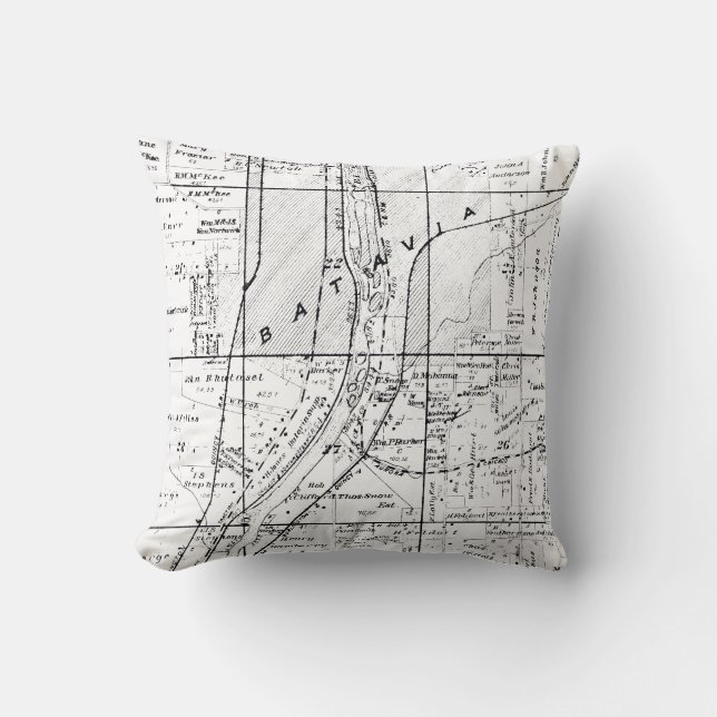 BATAVIA ILLINOIS 1871 MAP FOX RIVER VALLEY THROW PILLOW (Front)