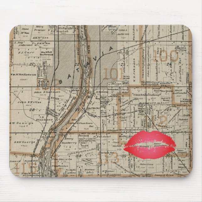 Batavia Illinois Plat Map 1870 Fox River Valley Mouse Pad (Front)