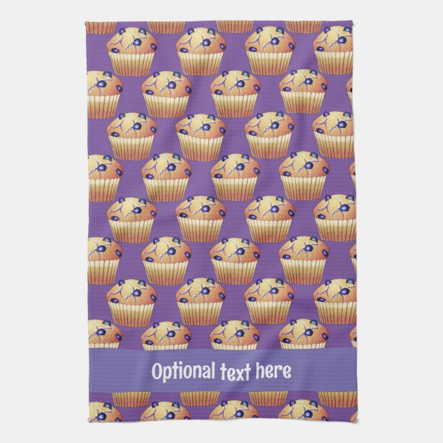 Batch of Blueberry Flavor Muffins with Own Text Kitchen Towel (Vertical)