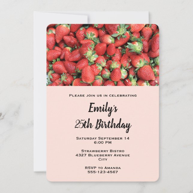 Batch of Red Juicy Strawberries Birthday Invitation (Front)