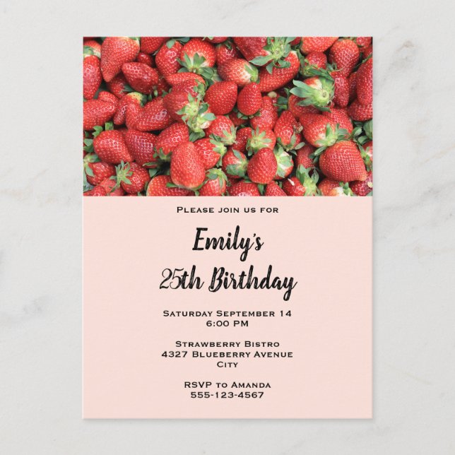  Batch of Red Juicy Strawberries Birthday Invitation Postcard (Front)