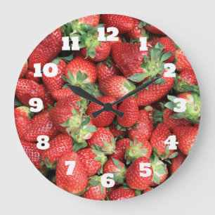Batch of Red Juicy Strawberries Photograph Large Clock