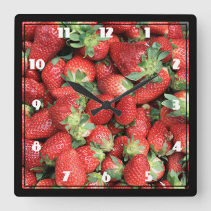 Batch of Red Juicy Strawberries Photograph Square Wall Clock