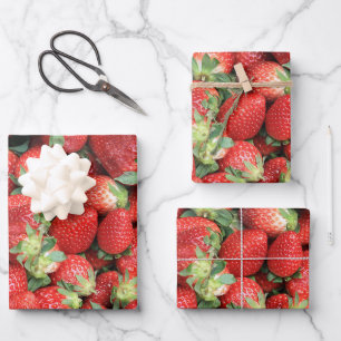 Batch of Red Juicy Strawberries Wrapping Paper Sheets
