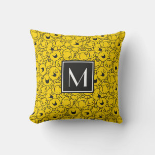 Batch of Yellow Smiles Pattern   Monogram Throw Pillow