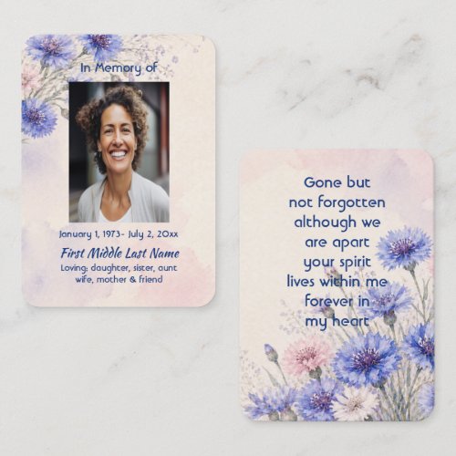 Batchelor Button Blue  Memorial Prayer Keepsake Business Card