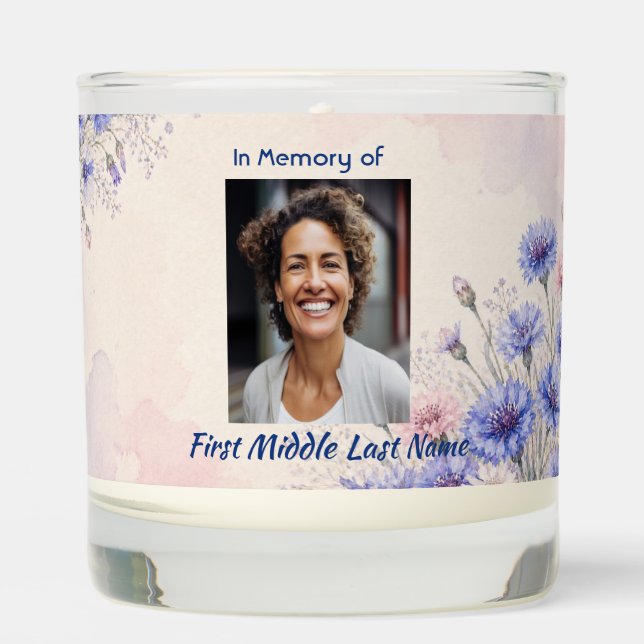 Batchelor Button flower Memorial Prayer Keepsake Scented Candle (Front)