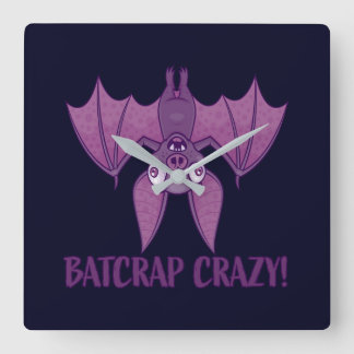 Batcrap Crazy Wacky Cartoon Bat Square Wall Clock