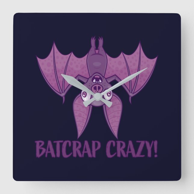 Batcrap Crazy Wacky Cartoon Bat Square Wall Clock (Front)