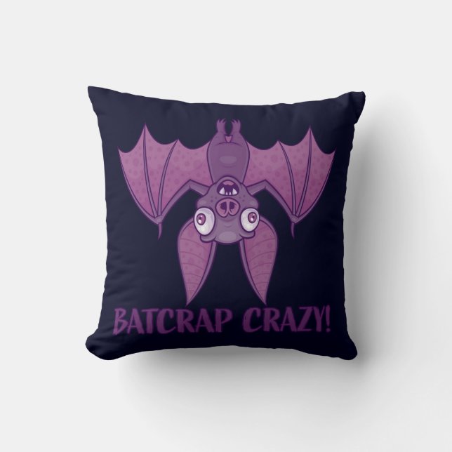 Batcrap Crazy Wacky Cartoon Bat Throw Pillow (Front)