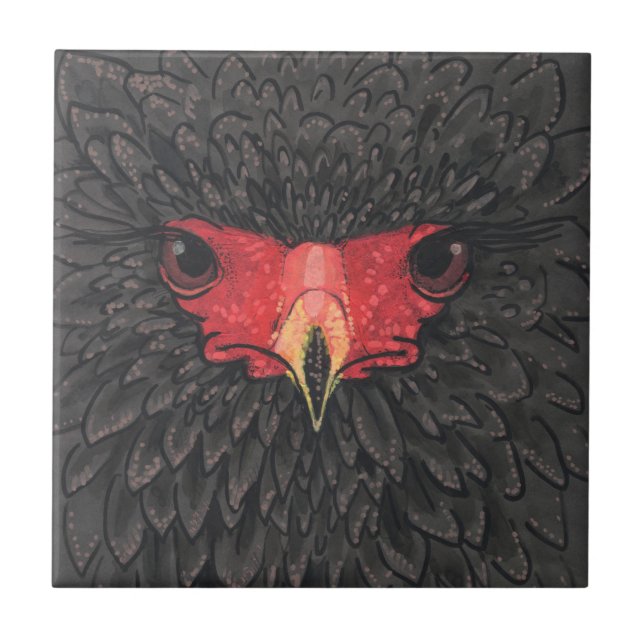 Bateleur Eagle African Bird Portrait Paper Collage Ceramic Tile (Front)