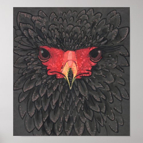 Bateleur Eagle African Bird Portrait Paper Collage Poster