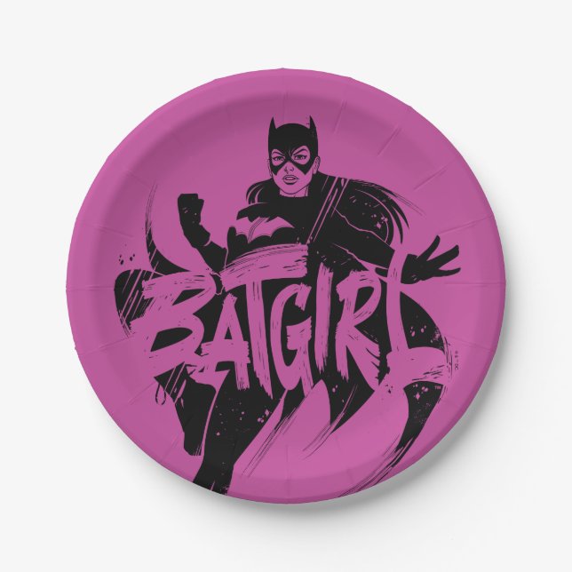 Batgirl Ink Brush Name Paper Plates (Front)