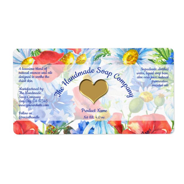 Bath and Body Product Label Poppies and Daisies (Front)