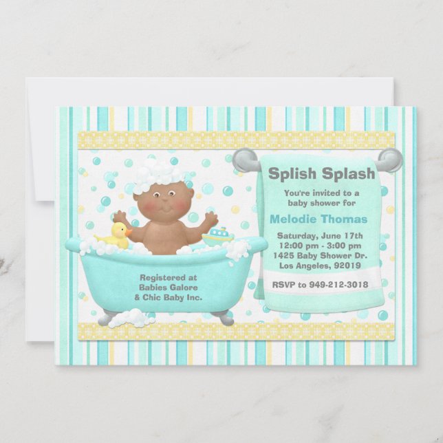 Bath Baby Shower Invitation African American (Front)