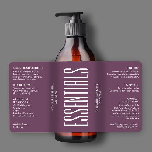 Bath Body Beauty Oil Purple Modern Product Label