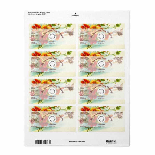 Bath & Body Product Label - Flowers with honeybee (Full Sheet)
