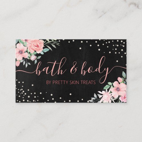 Bath  Body Spa Skincare Black Floral Business Card