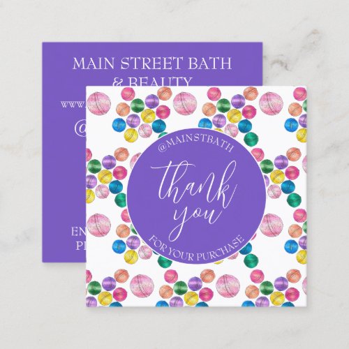 Bath Bomb Business Thank You For Your Purchase Square Business Card