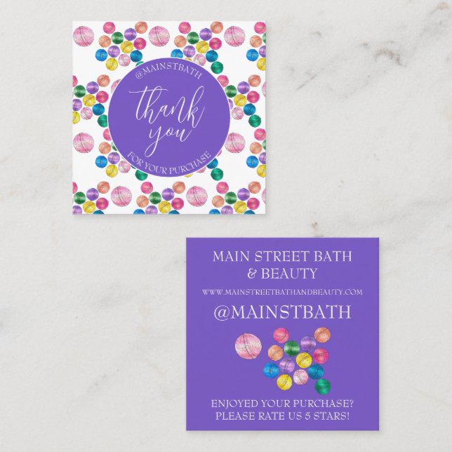Bath Bomb Business Thank You For Your Purchase Square Business Card (Front/Back)