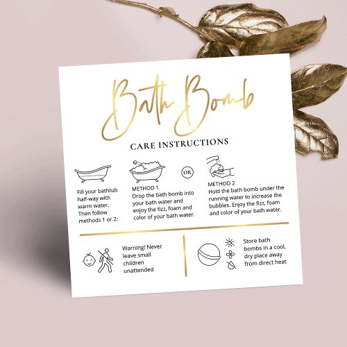 Bath Bomb Care Instructions Chic White  Gold Logo Square Business Card