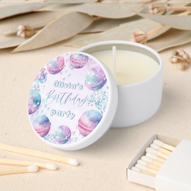 Bath bomb gender neutral birthday party mini candle favors (Insitu)