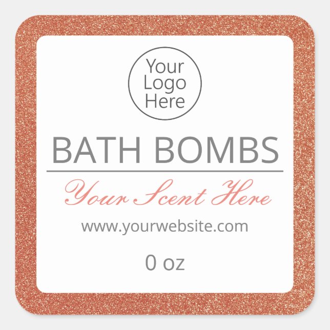 Bath Bomb Soak Rose Gold Glitter Logo Labels (Front)