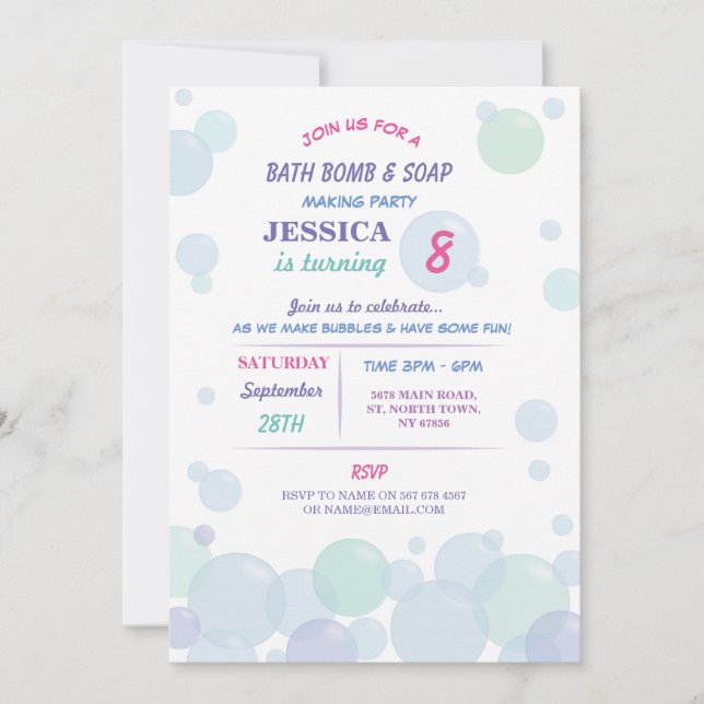 Bath Bomb Soap Making Bubble Birthday Party Invite (Front)