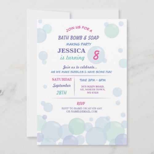 Bath Bomb Soap Making Bubble Birthday Party Invite