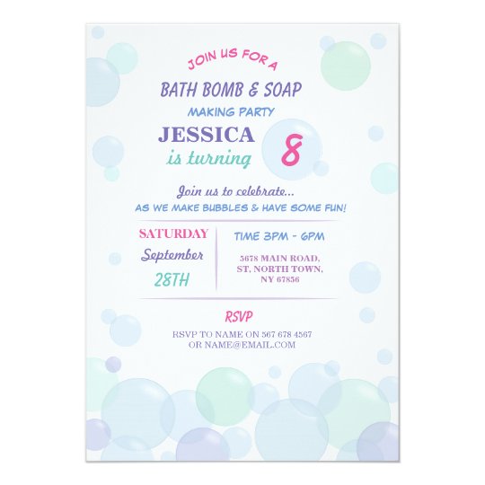 Bath Bomb Soap Making Bubble Birthday Party Invite | Zazzle.com