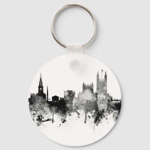 Bath England Skyline Cityscape Black White Keychain