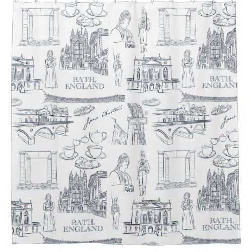 Bath England Toile style pattern Jane Austen Shower Curtain