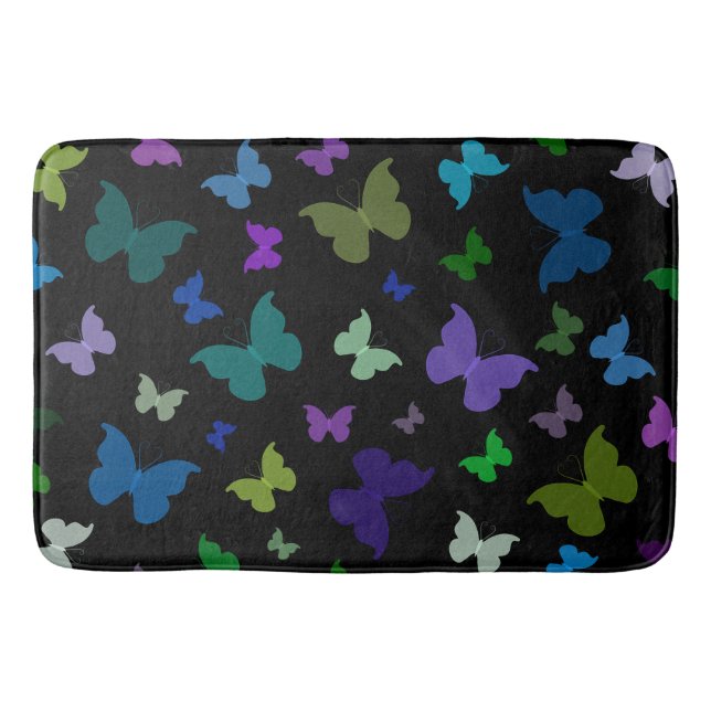Bath Mat/Black with Butterflies Bathroom Mat (Front)